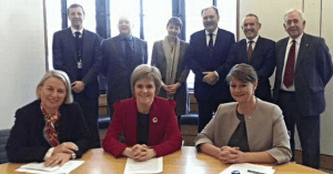 Senior members of Greens, SNP and PC  working together for the common good